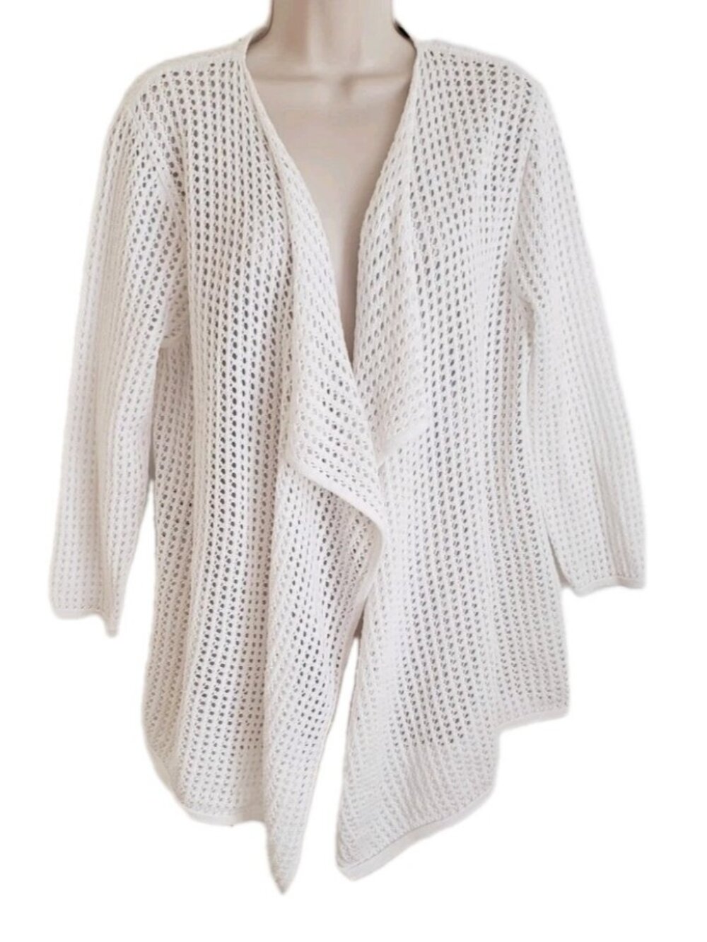 JEANNE PIERRE CROCHET COTTON OPEN CARDIGAN WHITE XLARGE